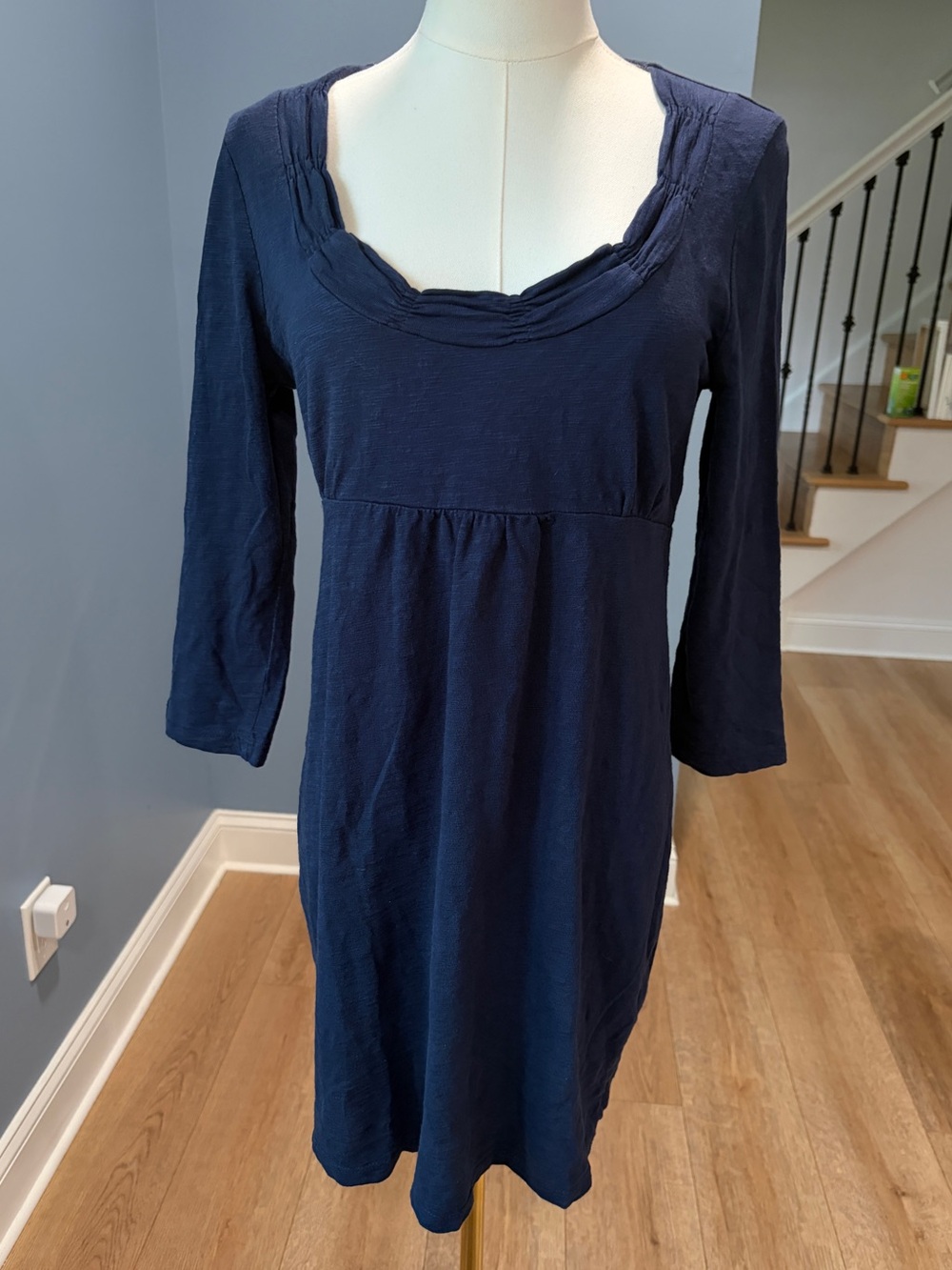 Boden Navy Blue Empire Waist Slub Cotton Jersey Tunic Dress UK 10 US 6